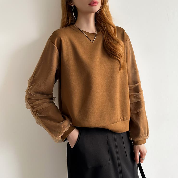 透け感チュールで魅せる、チュールドッキングトップス スウェット チュール袖 | COCOMOMO | 詳細画像30 