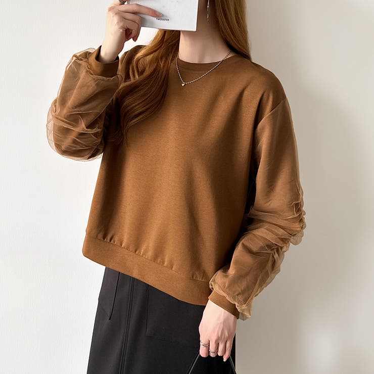 透け感チュールで魅せる、チュールドッキングトップス スウェット チュール袖 | COCOMOMO | 詳細画像31 