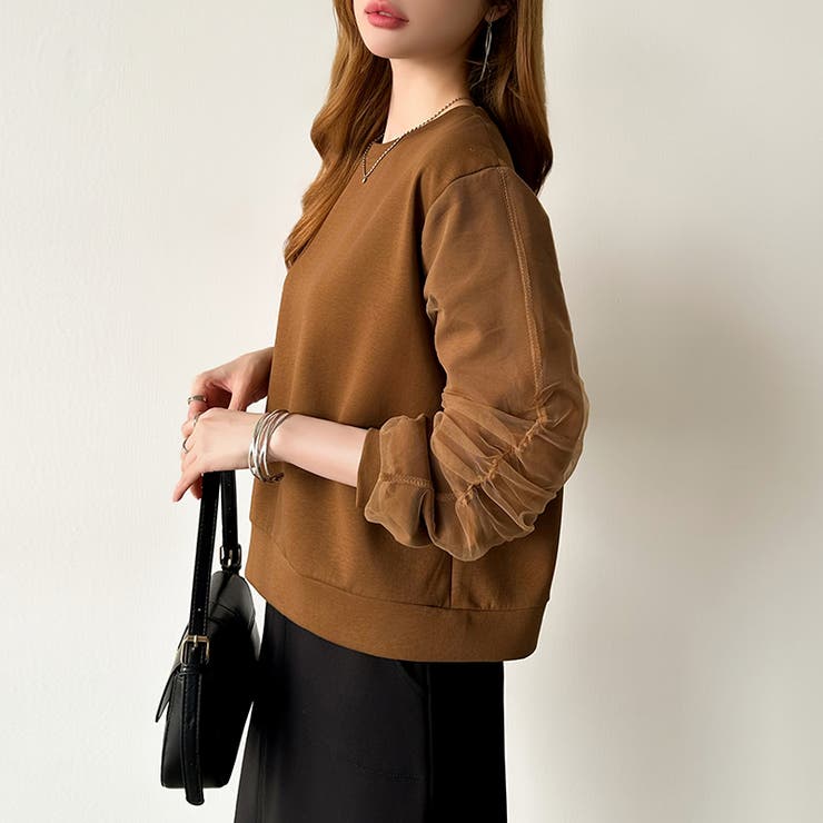 透け感チュールで魅せる、チュールドッキングトップス スウェット チュール袖 | COCOMOMO | 詳細画像34 