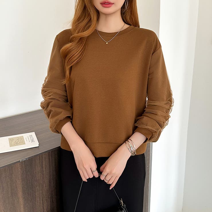 透け感チュールで魅せる、チュールドッキングトップス スウェット チュール袖 | COCOMOMO | 詳細画像36 