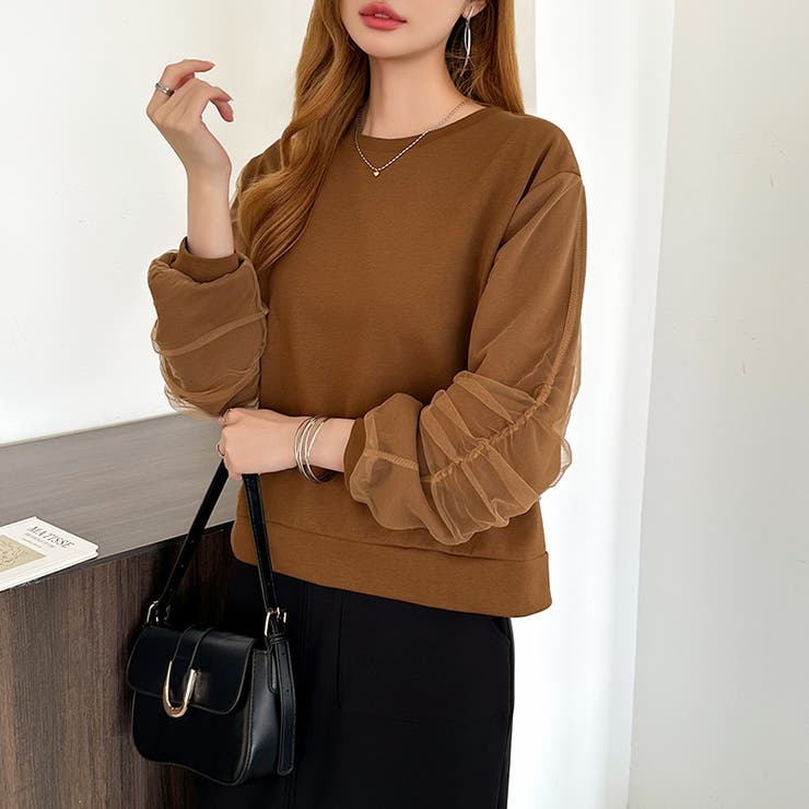 透け感チュールで魅せる、チュールドッキングトップス スウェット チュール袖 | COCOMOMO | 詳細画像37 