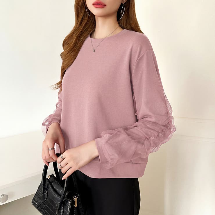 透け感チュールで魅せる、チュールドッキングトップス スウェット チュール袖 | COCOMOMO | 詳細画像38 