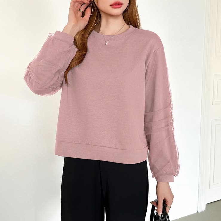 透け感チュールで魅せる、チュールドッキングトップス スウェット チュール袖 | COCOMOMO | 詳細画像39 