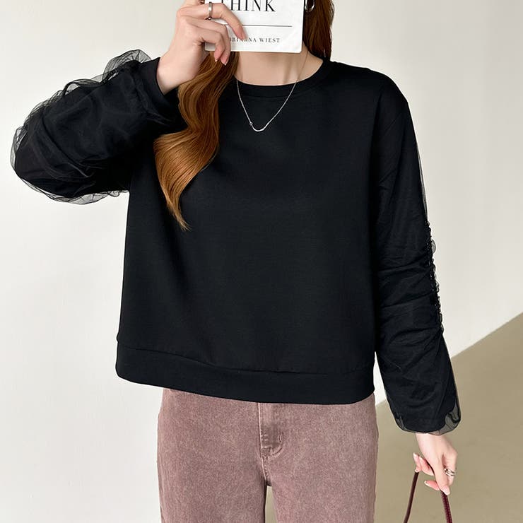 透け感チュールで魅せる、チュールドッキングトップス スウェット チュール袖 | COCOMOMO | 詳細画像41 