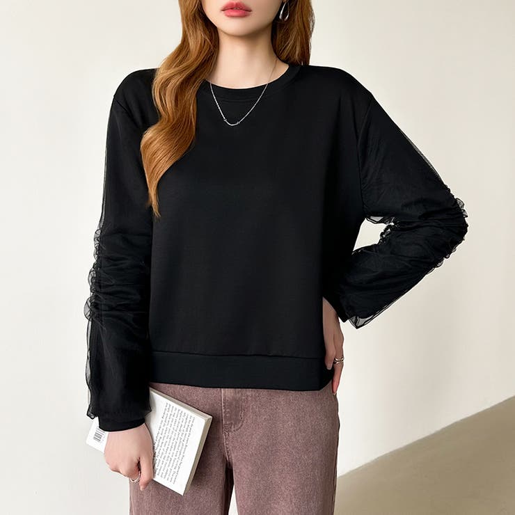 透け感チュールで魅せる、チュールドッキングトップス スウェット チュール袖 | COCOMOMO | 詳細画像45 