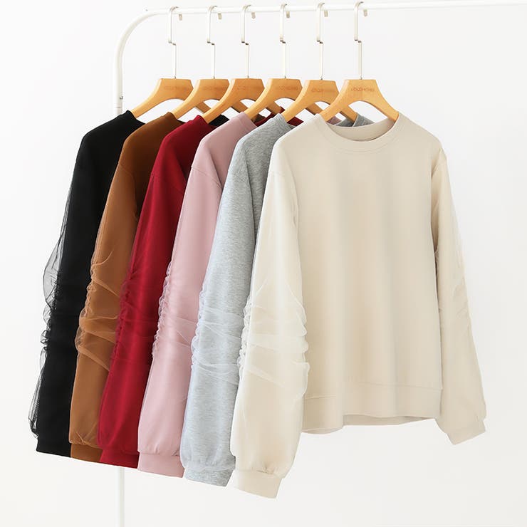 透け感チュールで魅せる、チュールドッキングトップス スウェット チュール袖 | COCOMOMO | 詳細画像49 