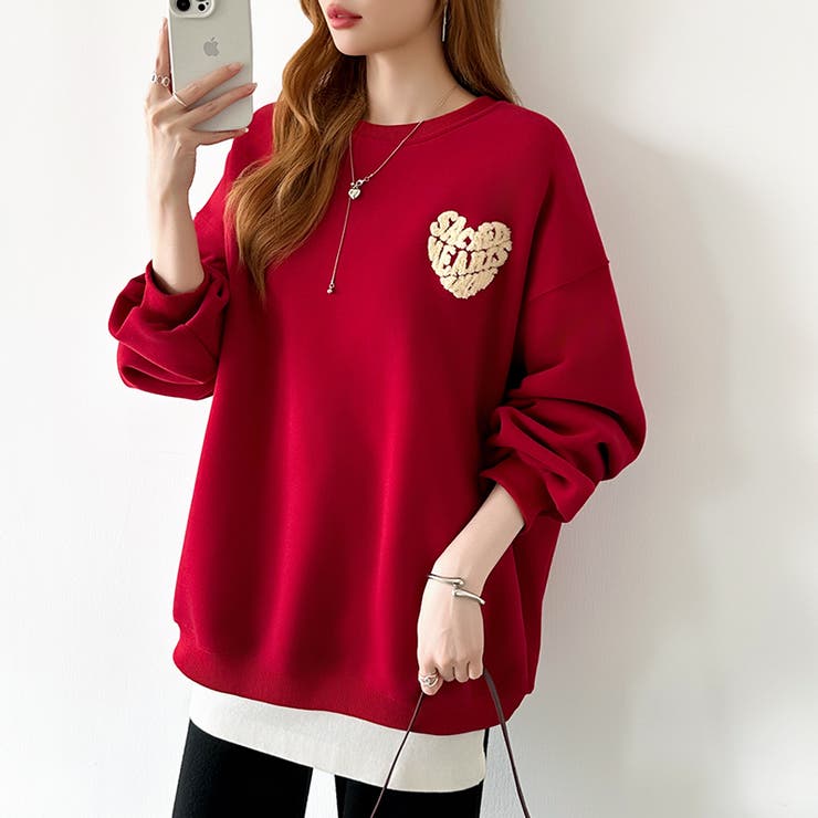 後ろ姿まで可愛い。サガラ刺繍ハートロゴトレーナー スウェット ロゴトレーナー | COCOMOMO | 詳細画像15 