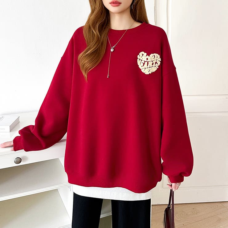 後ろ姿まで可愛い。サガラ刺繍ハートロゴトレーナー スウェット ロゴトレーナー | COCOMOMO | 詳細画像18 