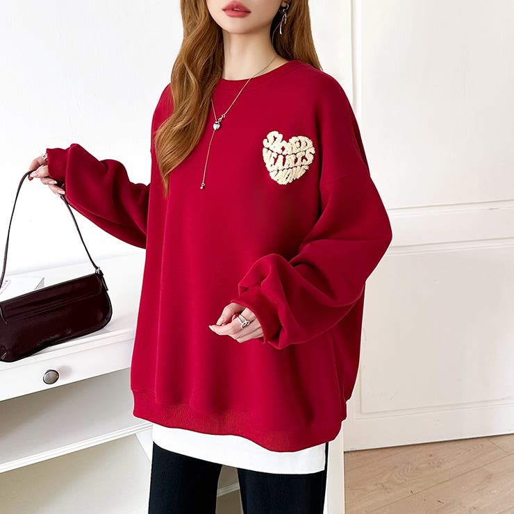 後ろ姿まで可愛い。サガラ刺繍ハートロゴトレーナー スウェット ロゴトレーナー | COCOMOMO | 詳細画像19 