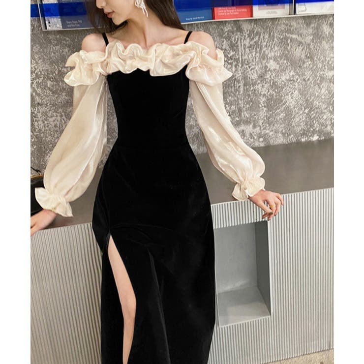 しなやかに艶めく、オフショルベロアドレス パーティードレス ベロアドレス | COCOMOMO | 詳細画像4 