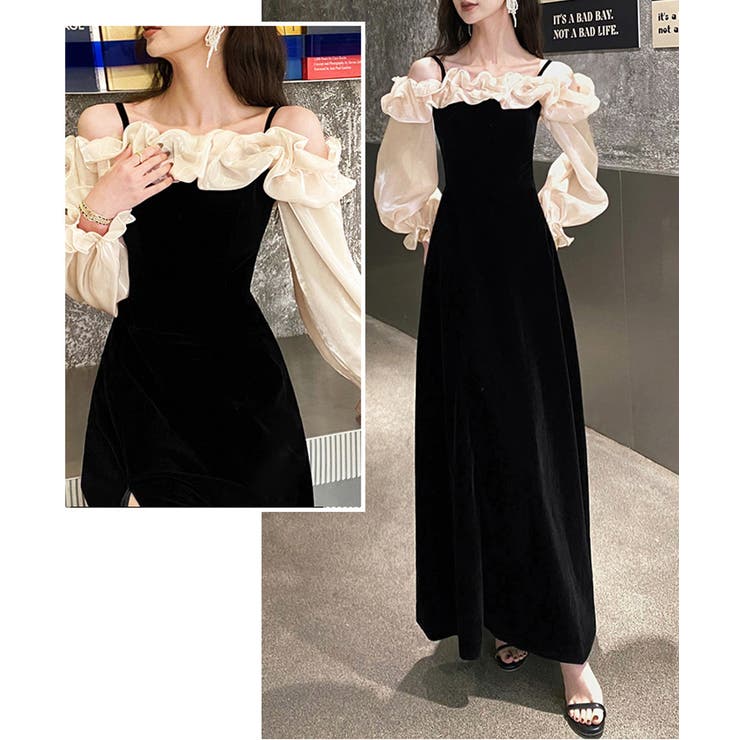 しなやかに艶めく、オフショルベロアドレス パーティードレス ベロアドレス | COCOMOMO | 詳細画像5 