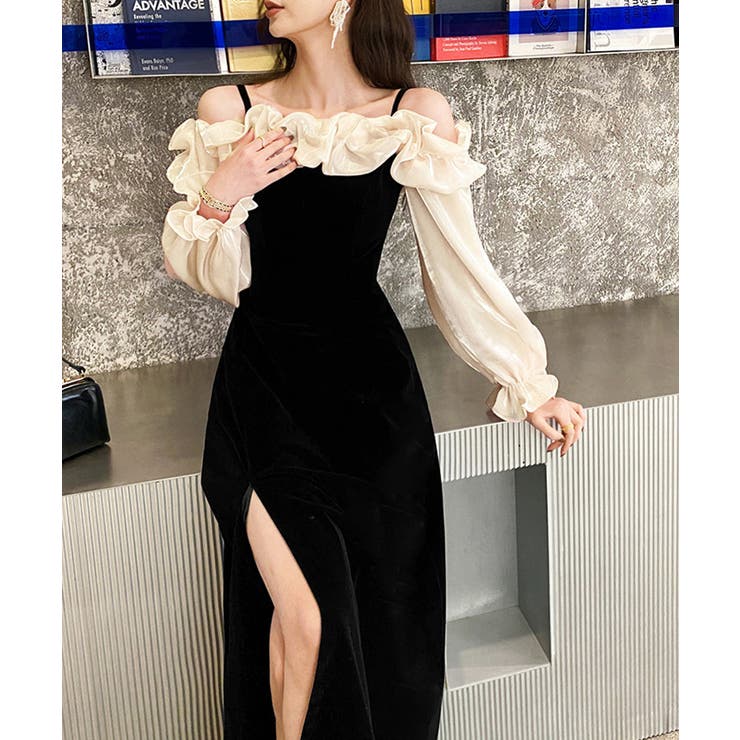 しなやかに艶めく、オフショルベロアドレス パーティードレス ベロアドレス | COCOMOMO | 詳細画像7 