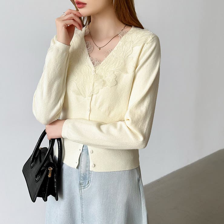 華やかレースで品よく彩る。レースネックカーディガン レース襟 カーディガン | COCOMOMO | 詳細画像17 