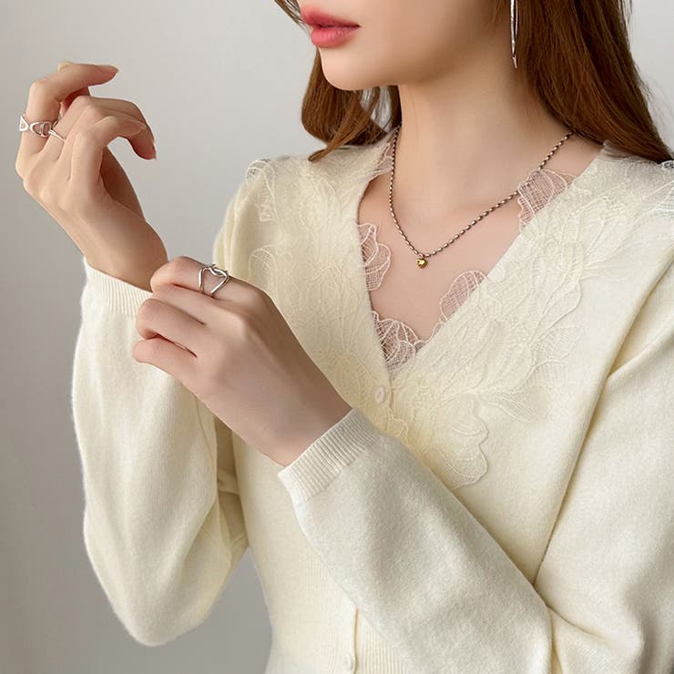 華やかレースで品よく彩る。レースネックカーディガン レース襟 カーディガン | COCOMOMO | 詳細画像21 