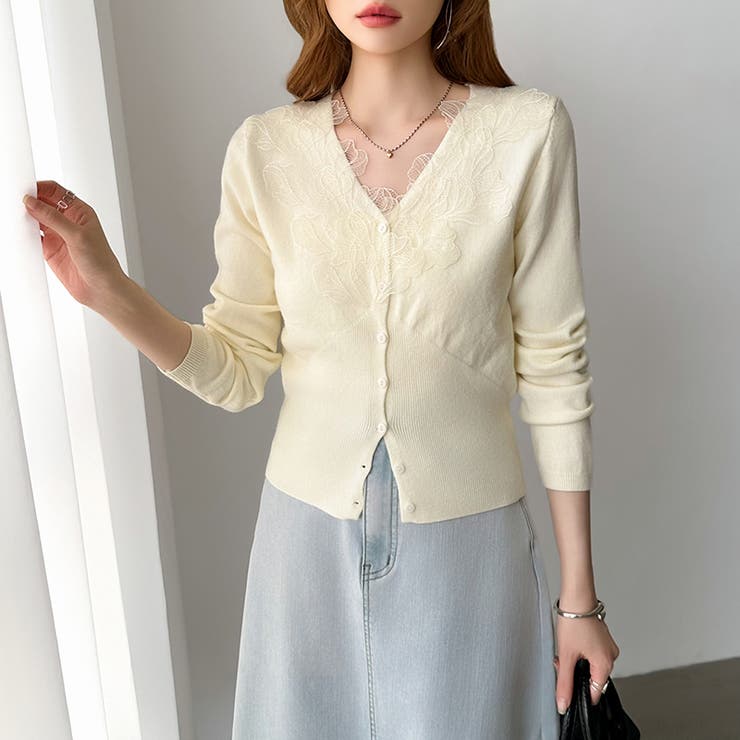 華やかレースで品よく彩る。レースネックカーディガン レース襟 カーディガン | COCOMOMO | 詳細画像22 