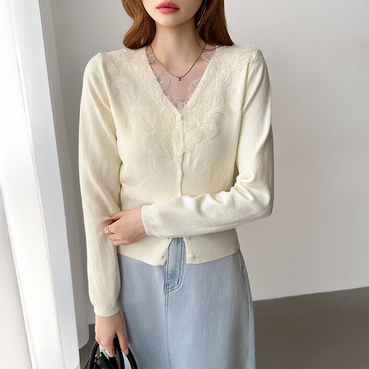 華やかレースで品よく彩る。レースネックカーディガン レース襟 カーディガン | COCOMOMO | 詳細画像23 