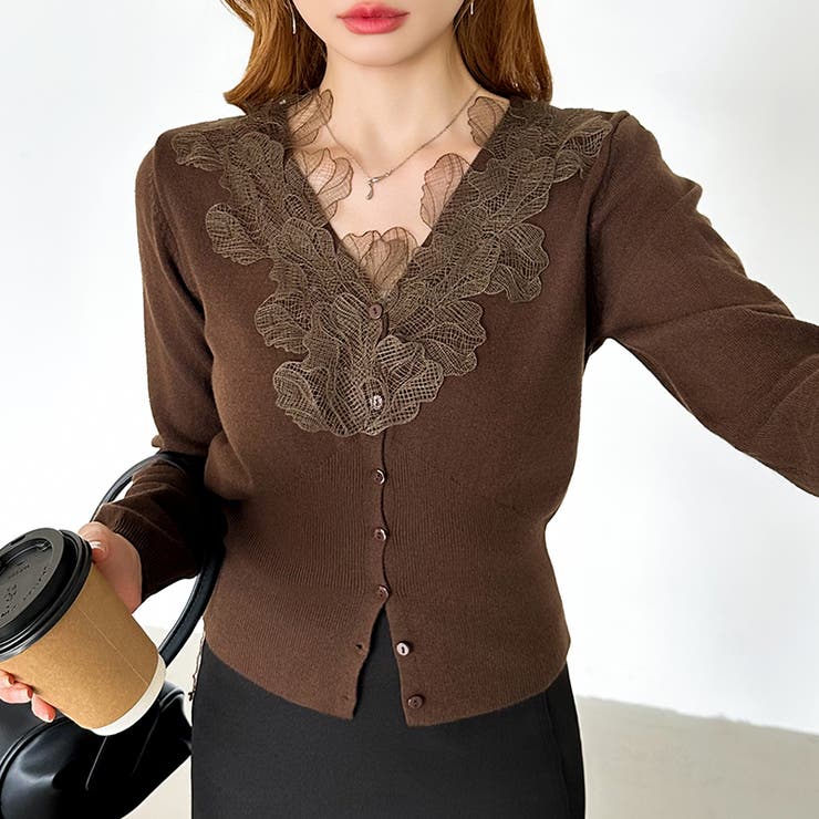 華やかレースで品よく彩る。レースネックカーディガン レース襟 カーディガン | COCOMOMO | 詳細画像29 