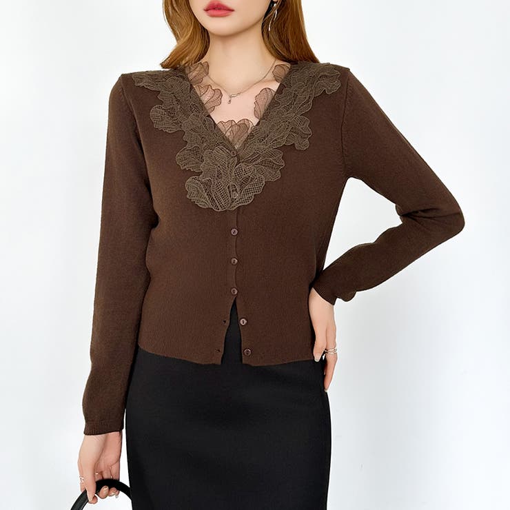 華やかレースで品よく彩る。レースネックカーディガン レース襟 カーディガン | COCOMOMO | 詳細画像31 