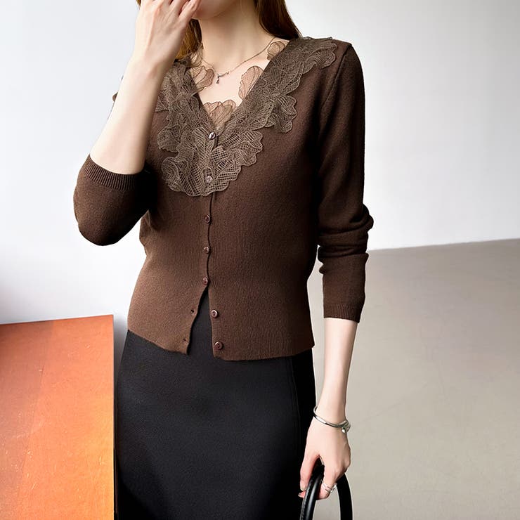 華やかレースで品よく彩る。レースネックカーディガン レース襟 カーディガン | COCOMOMO | 詳細画像33 