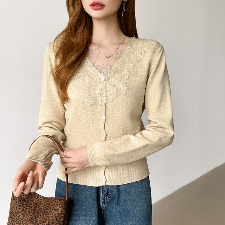 華やかレースで品よく彩る。レースネックカーディガン レース襟 カーディガン | COCOMOMO | 詳細画像34 