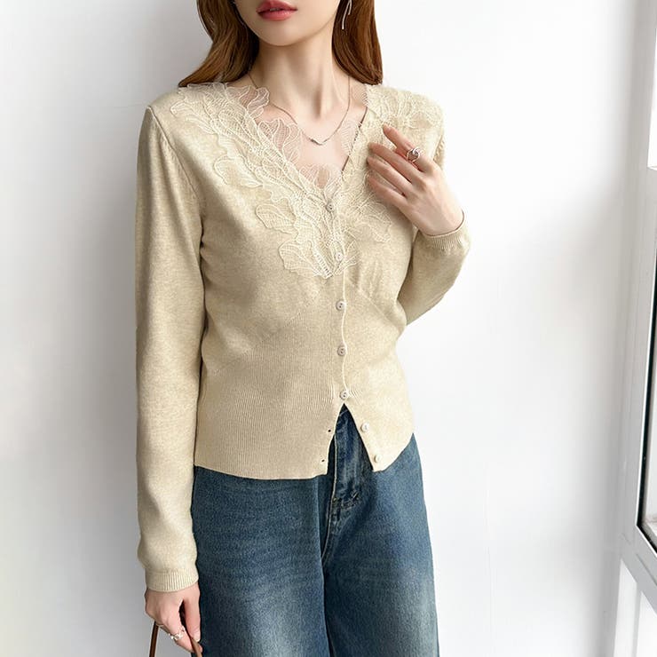 華やかレースで品よく彩る。レースネックカーディガン レース襟 カーディガン | COCOMOMO | 詳細画像38 