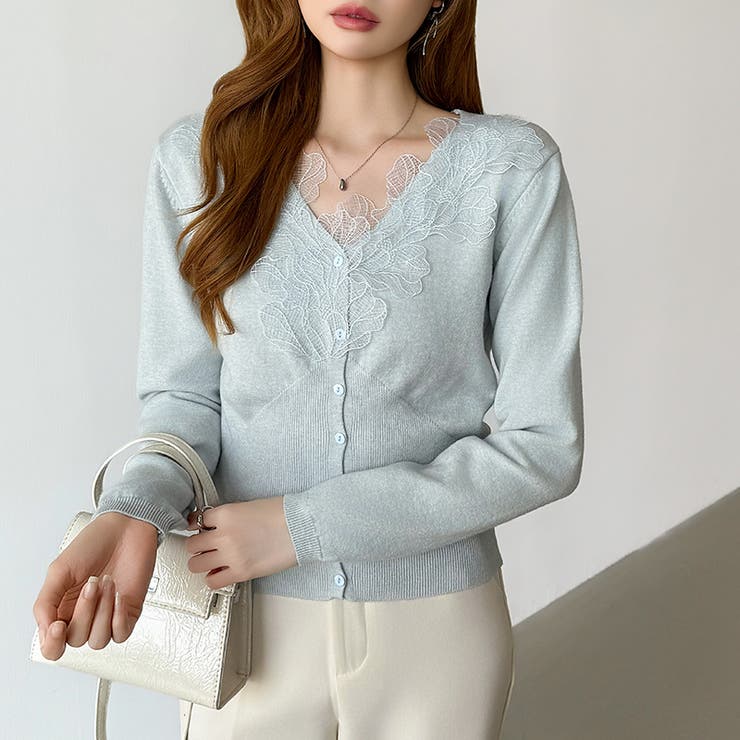 華やかレースで品よく彩る。レースネックカーディガン レース襟 カーディガン | COCOMOMO | 詳細画像43 