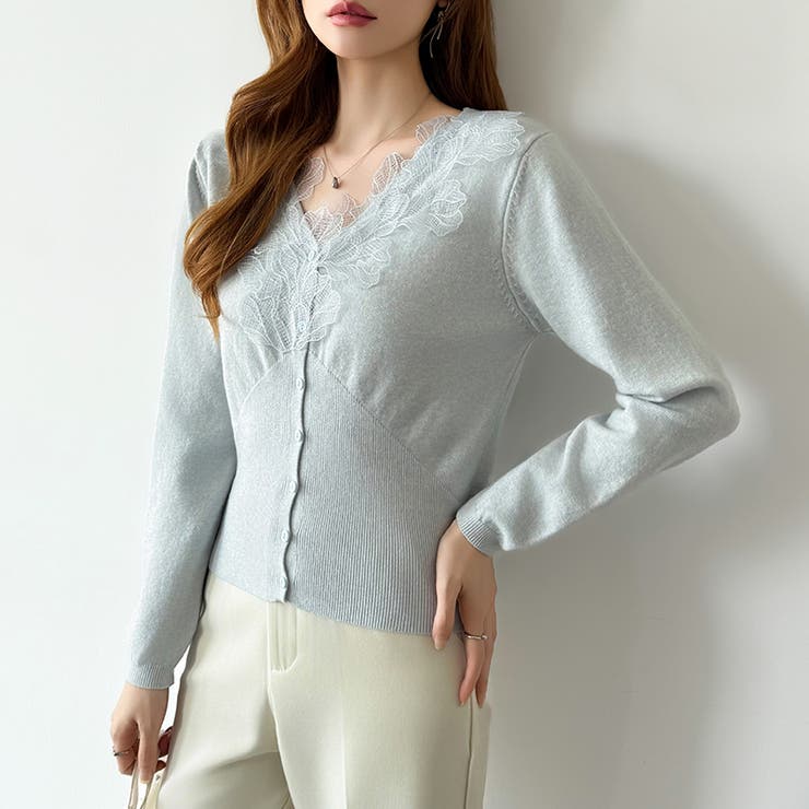 華やかレースで品よく彩る。レースネックカーディガン レース襟 カーディガン | COCOMOMO | 詳細画像44 