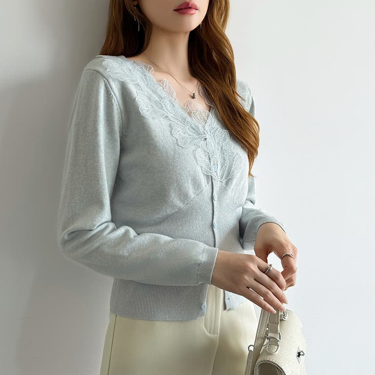 華やかレースで品よく彩る。レースネックカーディガン レース襟 カーディガン | COCOMOMO | 詳細画像45 