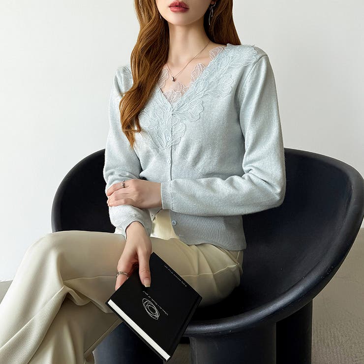 華やかレースで品よく彩る。レースネックカーディガン レース襟 カーディガン | COCOMOMO | 詳細画像46 