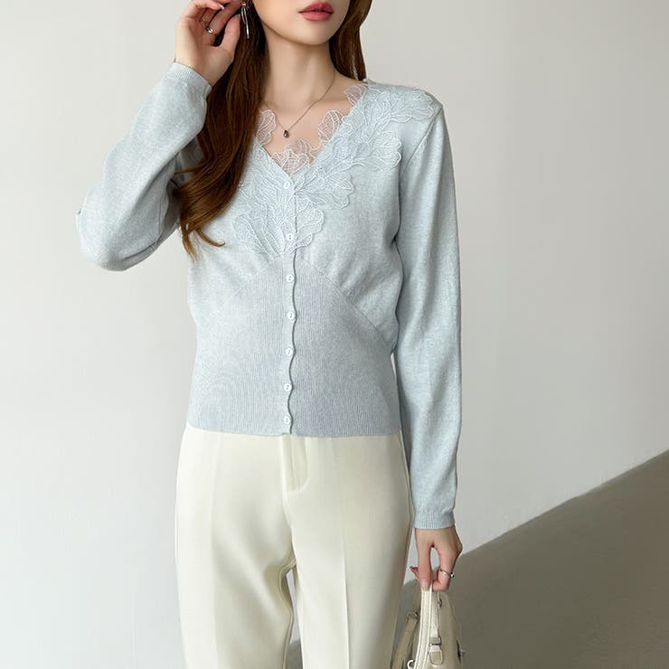 華やかレースで品よく彩る。レースネックカーディガン レース襟 カーディガン | COCOMOMO | 詳細画像47 