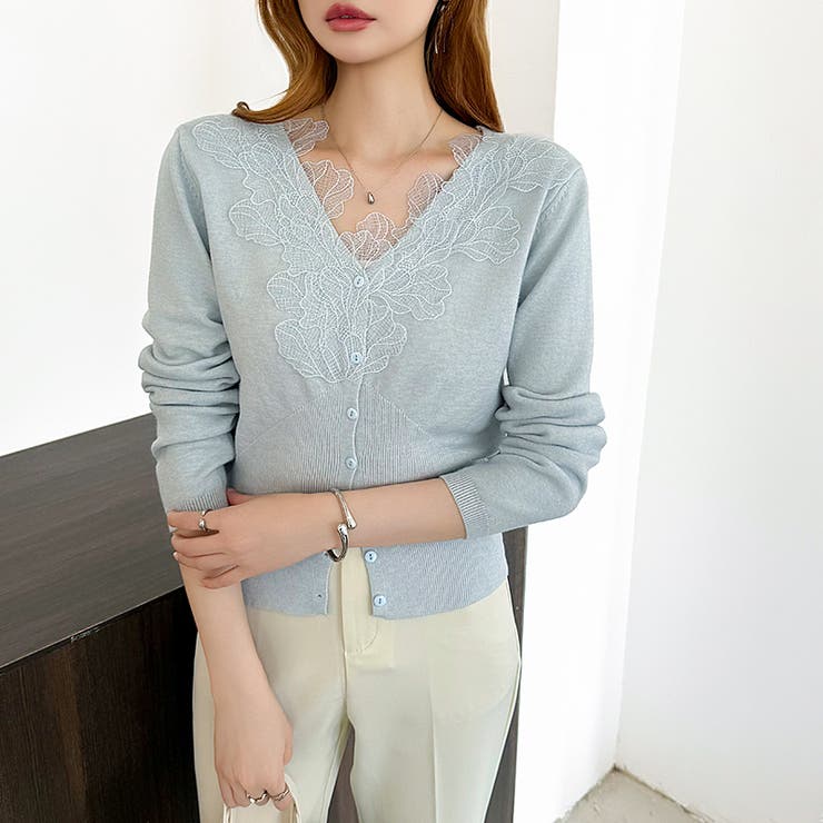 華やかレースで品よく彩る。レースネックカーディガン レース襟 カーディガン | COCOMOMO | 詳細画像49 