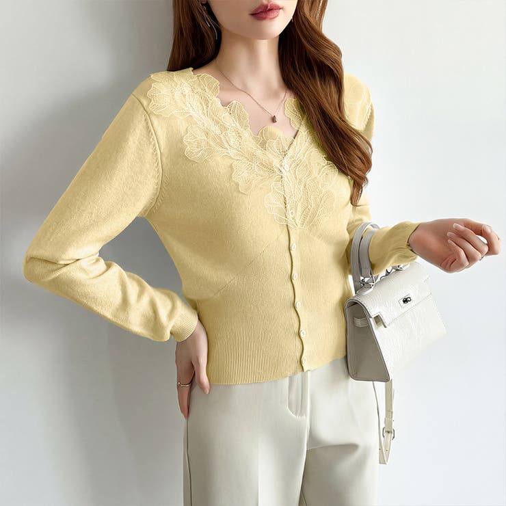 華やかレースで品よく彩る。レースネックカーディガン レース襟 カーディガン | COCOMOMO | 詳細画像13 