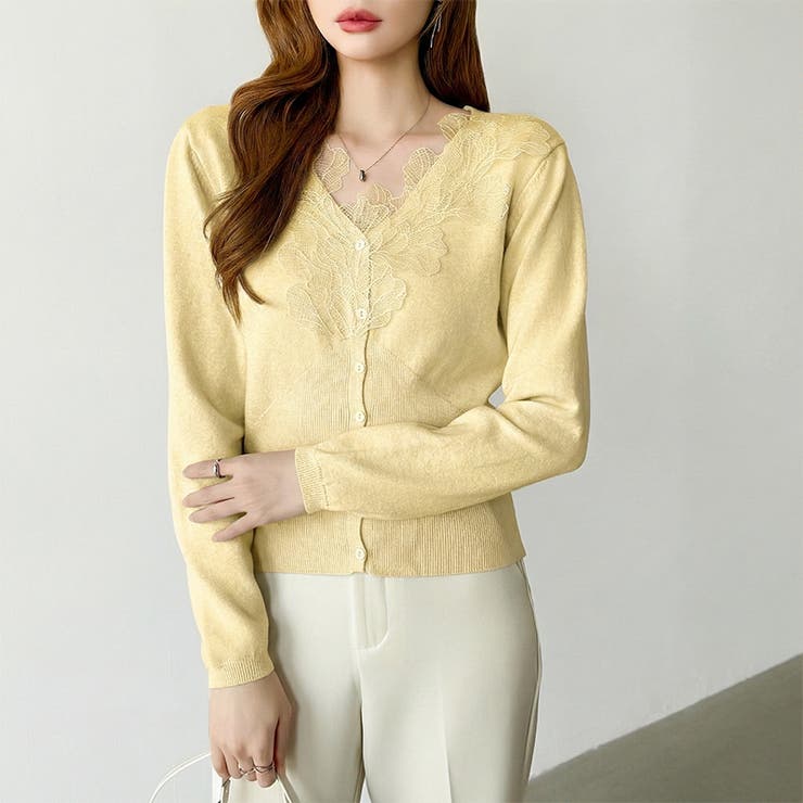 華やかレースで品よく彩る。レースネックカーディガン レース襟 カーディガン | COCOMOMO | 詳細画像12 