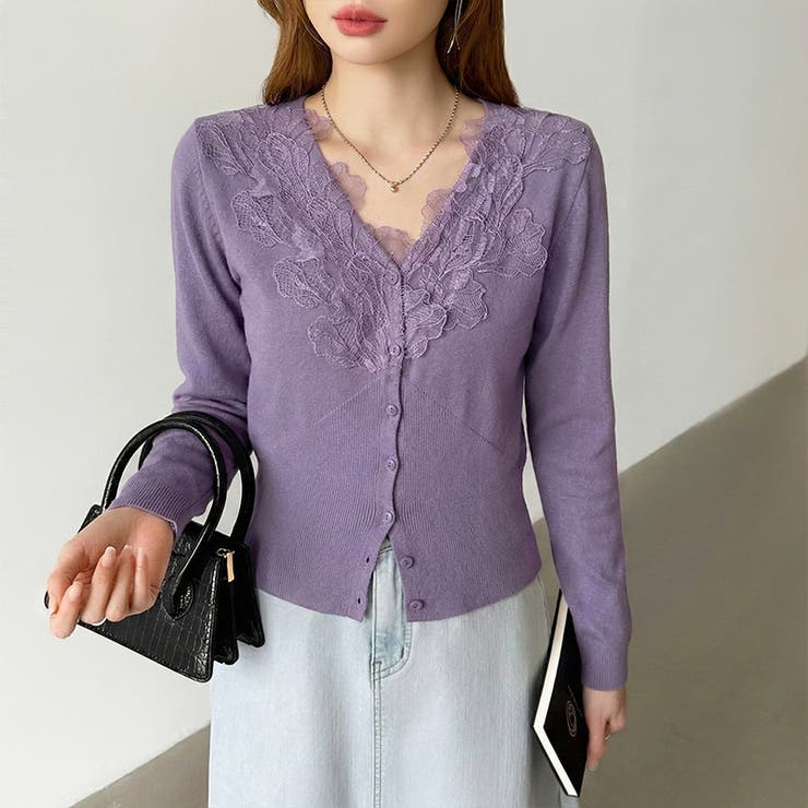 華やかレースで品よく彩る。レースネックカーディガン レース襟 カーディガン | COCOMOMO | 詳細画像14 