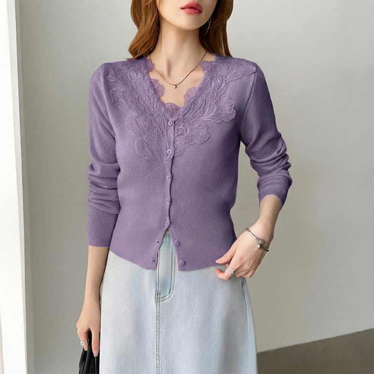 華やかレースで品よく彩る。レースネックカーディガン レース襟 カーディガン | COCOMOMO | 詳細画像15 