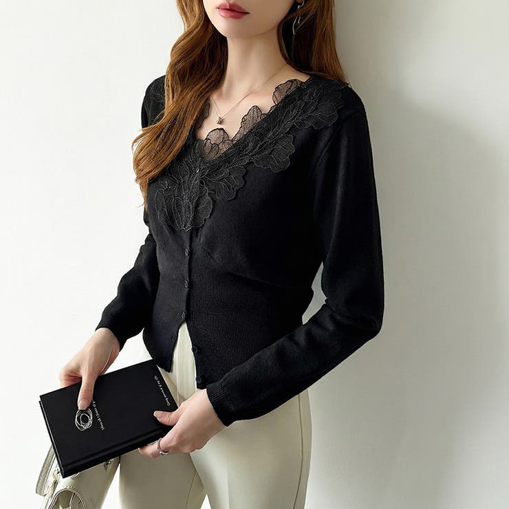 華やかレースで品よく彩る。レースネックカーディガン レース襟 カーディガン | COCOMOMO | 詳細画像11 