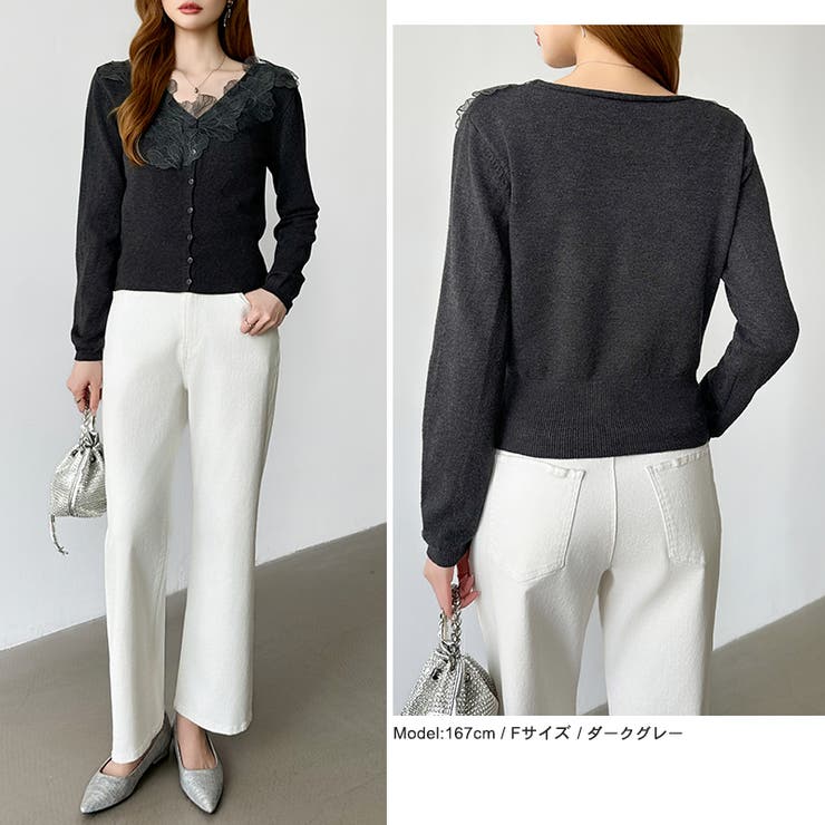 華やかレースで品よく彩る。レースネックカーディガン レース襟 カーディガン | COCOMOMO | 詳細画像7 