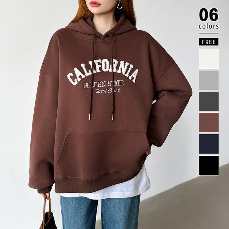 ブラウン | 着るだけで今っぽい、デイリーに使えるカレッジロゴパーカー オーバーサイズ パーカー | COCOMOMO