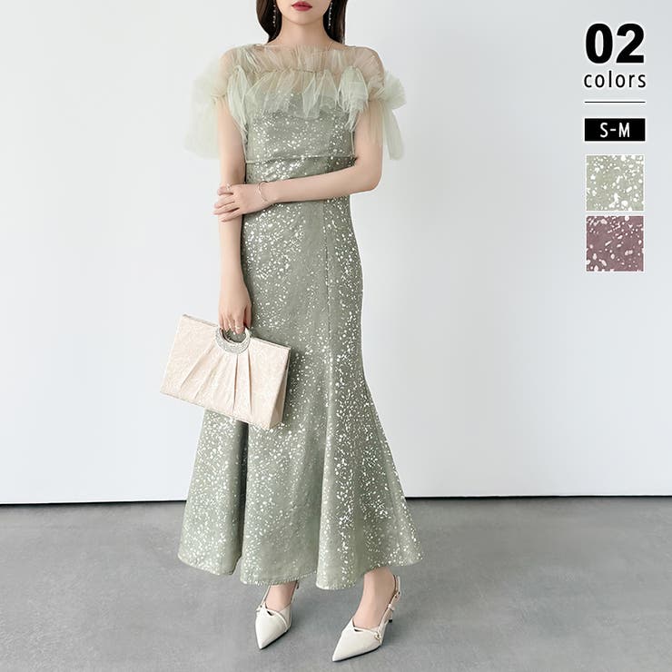 グリーン | チュールボレロ付き2点セット パーティードレス 結婚式 | COCOMOMO