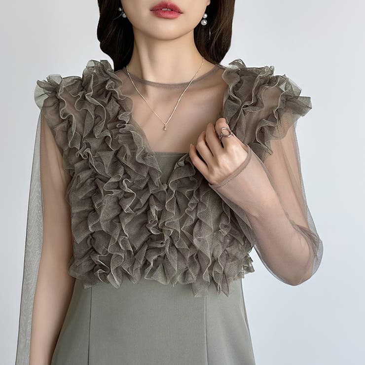 シアー×チュールの3点セットドレス パーティードレス 結婚式 | COCOMOMO | 詳細画像11 