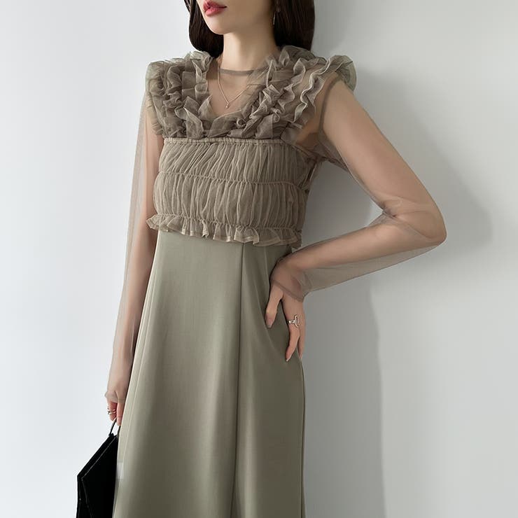 シアー×チュールの3点セットドレス パーティードレス 結婚式 | COCOMOMO | 詳細画像18 