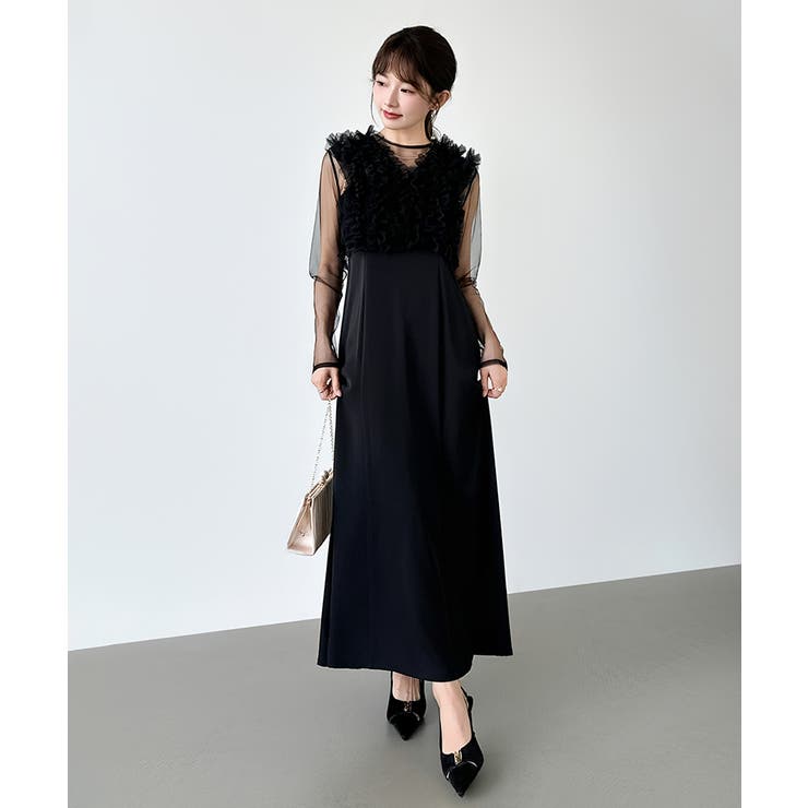 シアー×チュールの3点セットドレス パーティードレス 結婚式 | COCOMOMO | 詳細画像48 