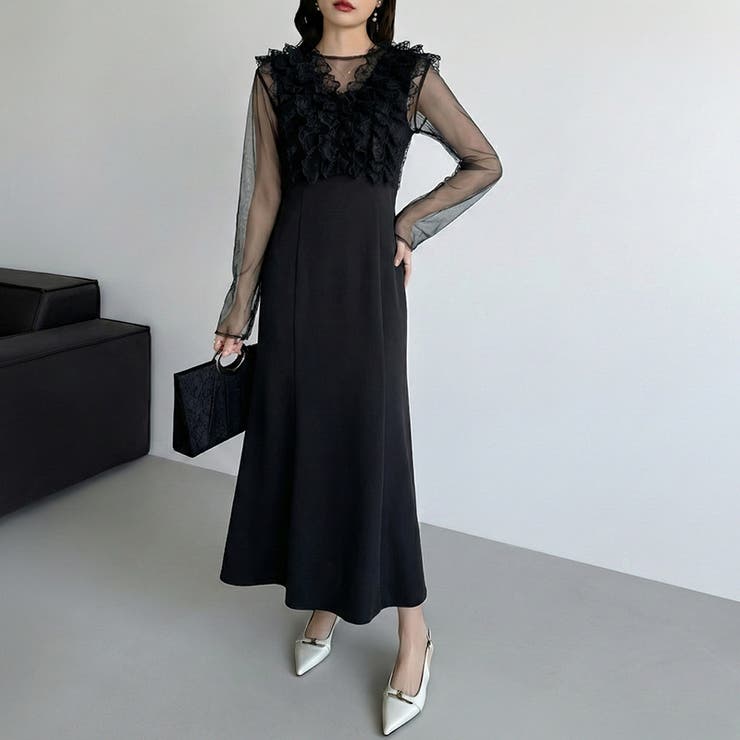 シアー×チュールの3点セットドレス パーティードレス 結婚式 | COCOMOMO | 詳細画像28 