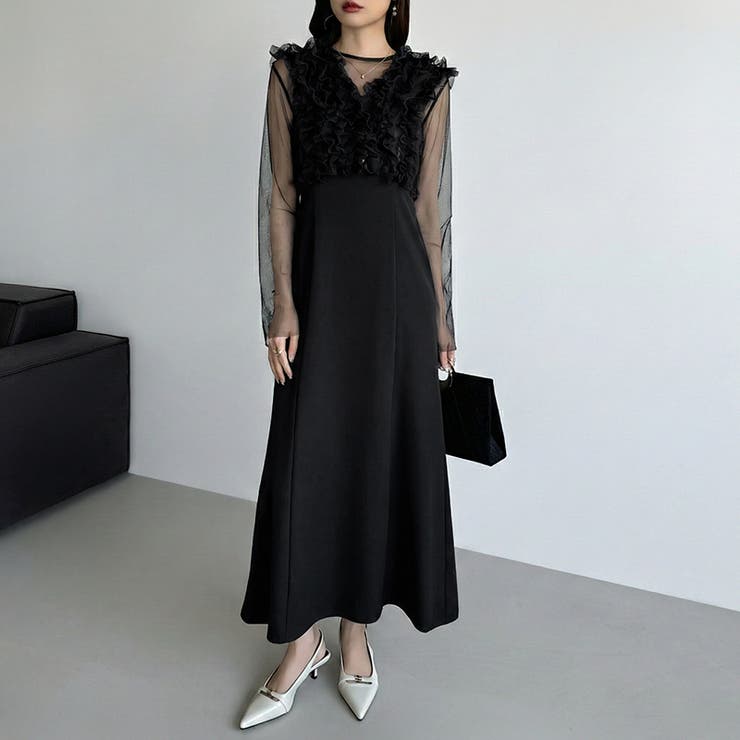 シアー×チュールの3点セットドレス パーティードレス 結婚式 | COCOMOMO | 詳細画像29 