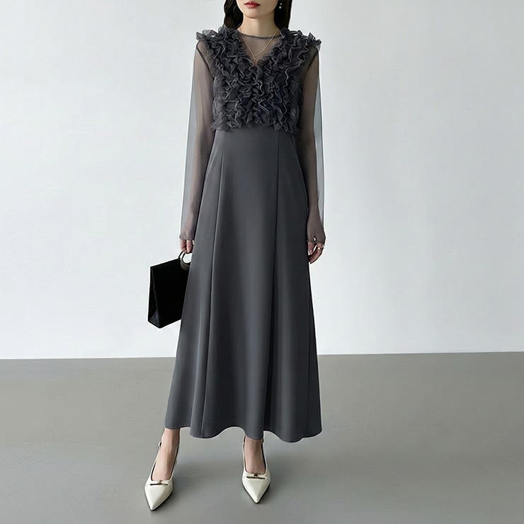 シアー×チュールの3点セットドレス パーティードレス 結婚式 | COCOMOMO | 詳細画像32 