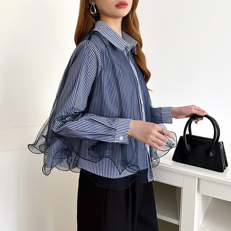 ふんわり揺れる存在感。チュールレイヤードシャツ シアーチュール シャツ | COCOMOMO | 詳細画像10 