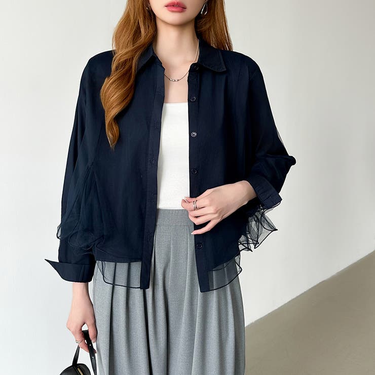 ふんわり揺れる存在感。チュールレイヤードシャツ シアーチュール シャツ | COCOMOMO | 詳細画像11 