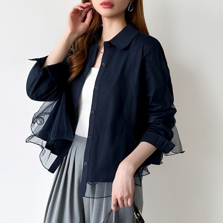 ふんわり揺れる存在感。チュールレイヤードシャツ シアーチュール シャツ | COCOMOMO | 詳細画像12 