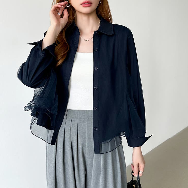 ふんわり揺れる存在感。チュールレイヤードシャツ シアーチュール シャツ | COCOMOMO | 詳細画像13 