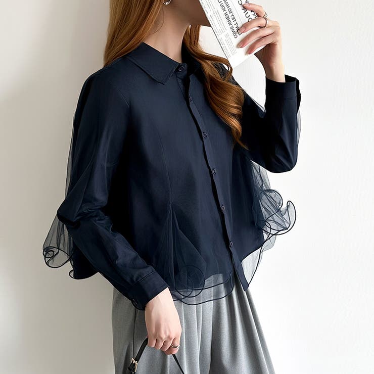 ふんわり揺れる存在感。チュールレイヤードシャツ シアーチュール シャツ | COCOMOMO | 詳細画像15 